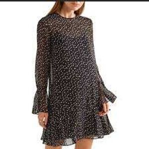 Theory Marsh Starry Print Silk Dress Black Sheer Long‎ Sleeve Size 0 Whimsigoth